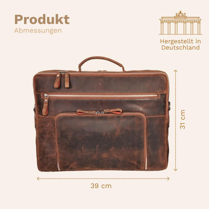 DONBOLSO Laptop Bag San Francisco - Brown Leather Shoulder Bag for Laptop and Tablet - High-quality Briefcase for Notebook up to 17 inches - Stylish Bag for Men and Women