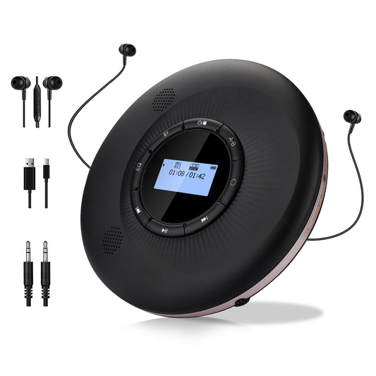 Portable CD player with Bluetooth rechargeable 1500mAh car CD player with Bluetooth and stereo dual speakers anti-skip for car home travel personal discman CD player portable