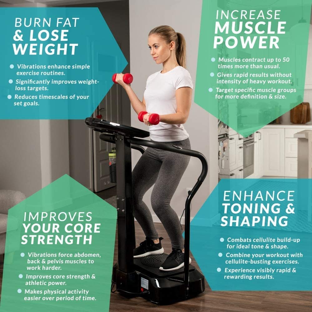 Bluefin Fitness Vibration Plate Pro Model | Enhanced design with quiet motors and built-in speakers, Black