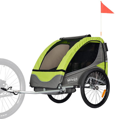 PAPILIOSHOP Mover bike trailer for kids, stroller, anti-wicking, wheel protection barrier, PVC window, 2-seater, 5-point safety harness, padded seat.