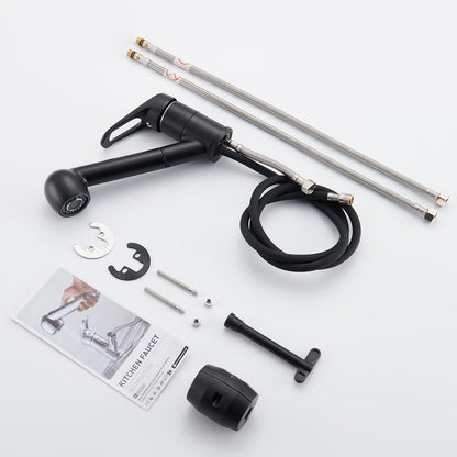 Auralum Kitchen Faucet Pull-Out Black, Sink Faucet with 360° Swivel, Kitchen Faucet with Pull-Out Sprayer Sink Faucet with Spray
