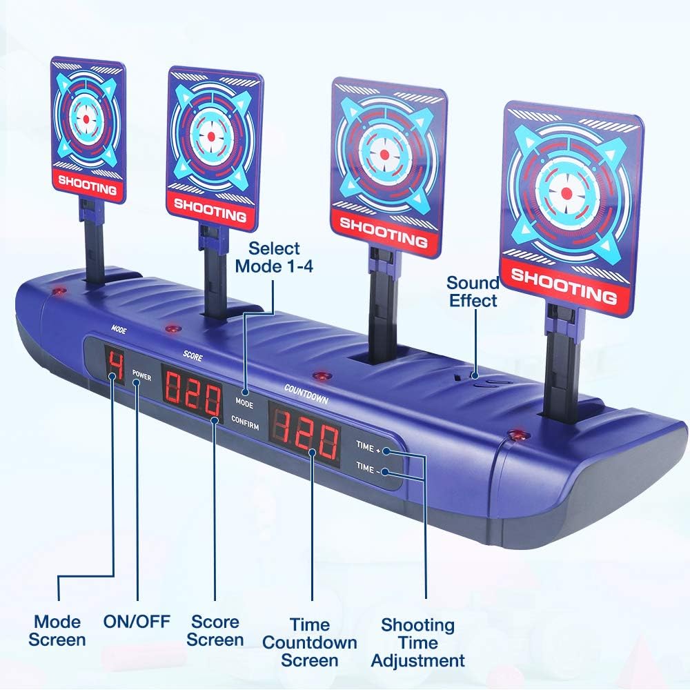 Dreamy Cubby Target for Nerf Gun, Foam Blaster Sets, 4 Game Modes & 4 Targets Electronic Scoring Automatic Reset Digital Toy for 6 7 8 9 10 Year Old Kids Easter Gift