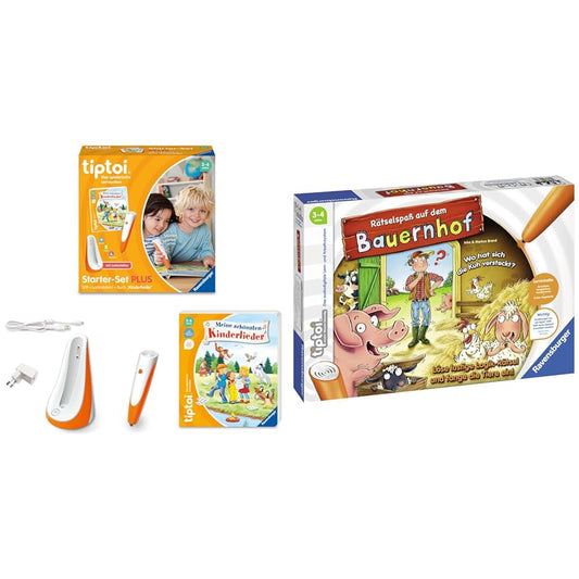 Ravensburger tiptoi Starter Set Plus 00159: Pen and book My Favourite Nursery Rhymes & tiptoi Game 00830 Puzzle Fun on the Farm