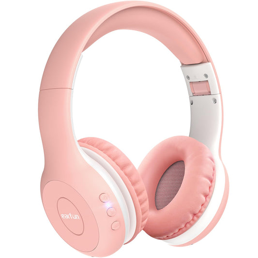 EarFun Bluetooth headphones for kids, 85/94dB volume control, HiFi sound, HD microphone, 40 hrs battery, foldable, adjustable, wireless Bluetooth headphones for school/travel, Pink