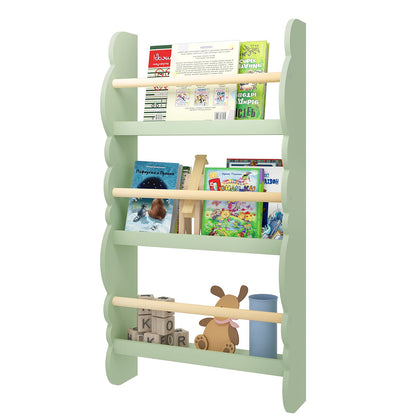 WOLTU Children's Bookshelf Wall, Book Organizer with 3 Shelves, Kids Shelf for Book Storage, Pine Wood E1 MDF Wall Shelf for Children's Room, Green