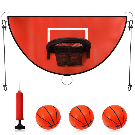 Trampoline basketball hoop, tearaway rim for dunking Trampoline basketball attachment with mini basketballs Trampoline accessory for kids, adults for indoor and outdoor use (Red)