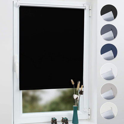 Grandekor blackout roller shade without drilling black 45x130cm (fabric width 41cm). Shades for windows without drilling & with drilling, blackout roller shade thermal roller shade clamp roller shade window shade darkening heat protection.