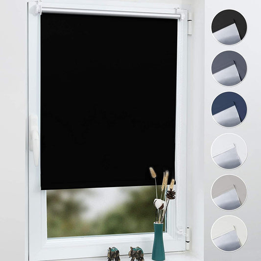 Grandekor blackout roller shade without drilling black 45x130cm (fabric width 41cm). Shades for windows without drilling & with drilling, blackout roller shade thermal roller shade clamp roller shade window shade darkening heat protection.