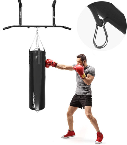 Hop-Sport Multigrip Chin-Up Bar for Ceiling Mounting HS-2001K - Professional Fitness Pull Up Bar with 6 non-slip grips and attachment for punching bag or TRX.