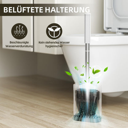 ASOBEAGE Silicone Toilet Brush: Flexible head, stainless steel handle, wall-mounted, quick-drying holder for bathroom cleaning (White)