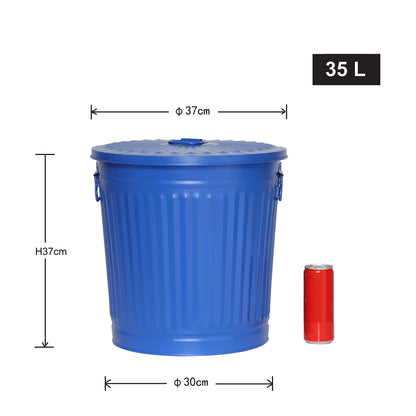 Jinfa Large metal bin with lid and carrying handles - trash can for yellow bag, deposit container, fireplace ash bucket, feed bin, pellet container - sturdy & decorative in retro design.