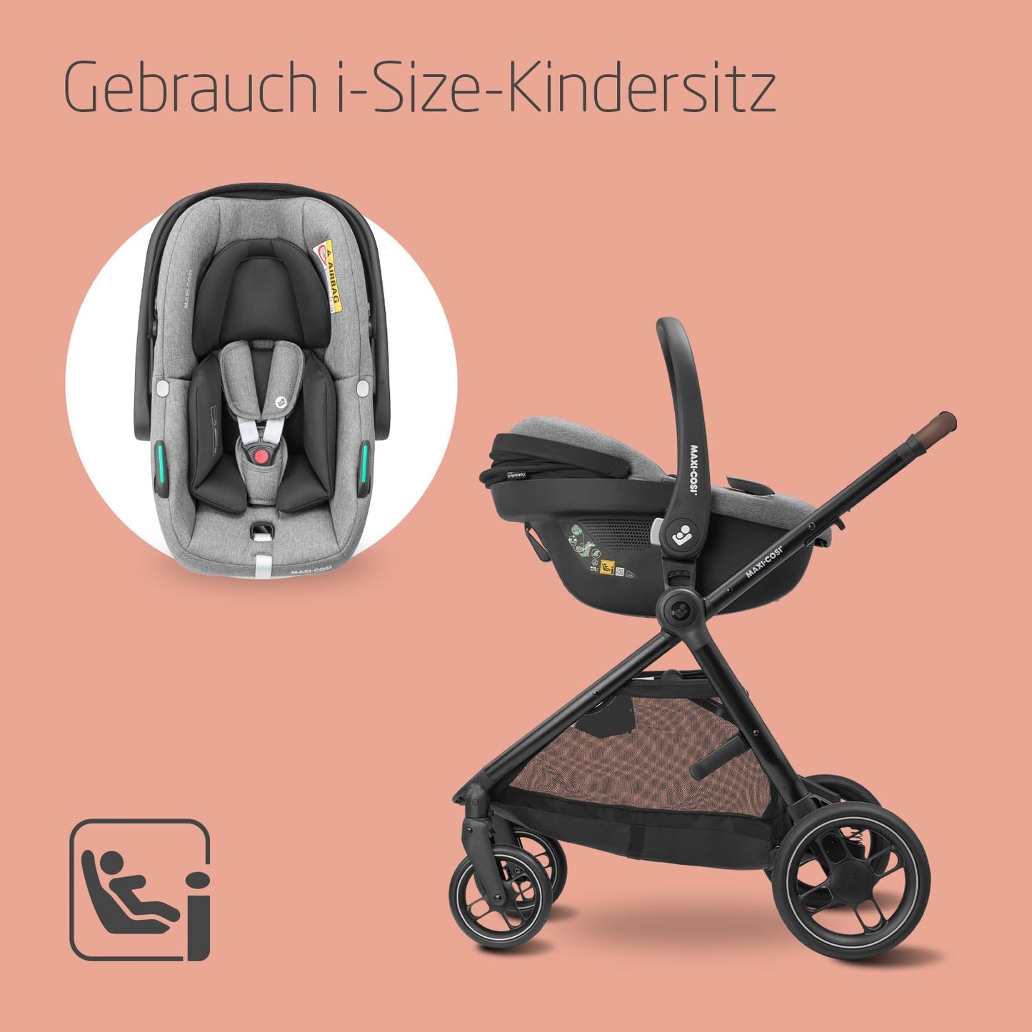 Maxi-Cosi Zelia S Trio stroller 3 in 1 set, 0-4 years, up to 22 kg, foldable, compact, adjustable baby stroller, with CabrioFix S i-Size car seat, accessories, diaper bag, gray