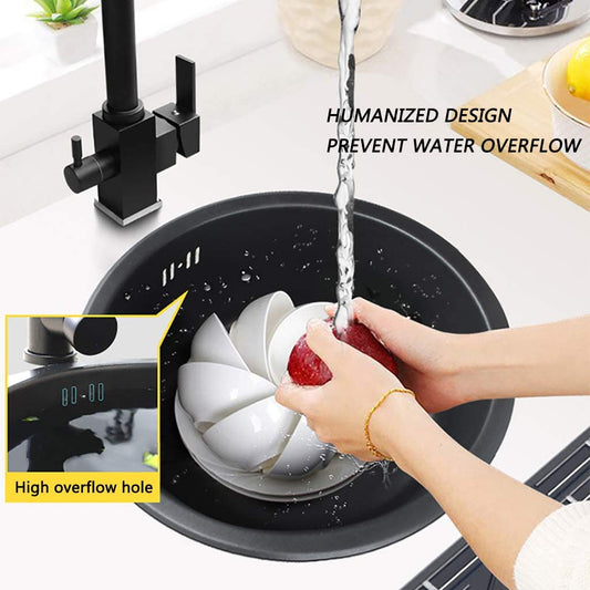 Black Round Washbasin Kitchen Renovation Basin Round Single Washbasin Small Washbasin Round Basin for Bathroom Vegetable and Dishwashing Sink Washing 1 Basin