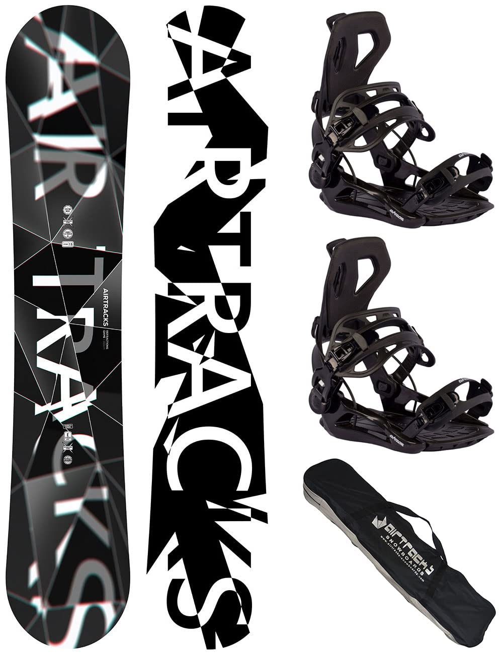Airtracks Men's Snowboard Set Freeride Freestyle - Refractions Game Wide Snowboard 159 - Softbinding Master L - SB Bag
