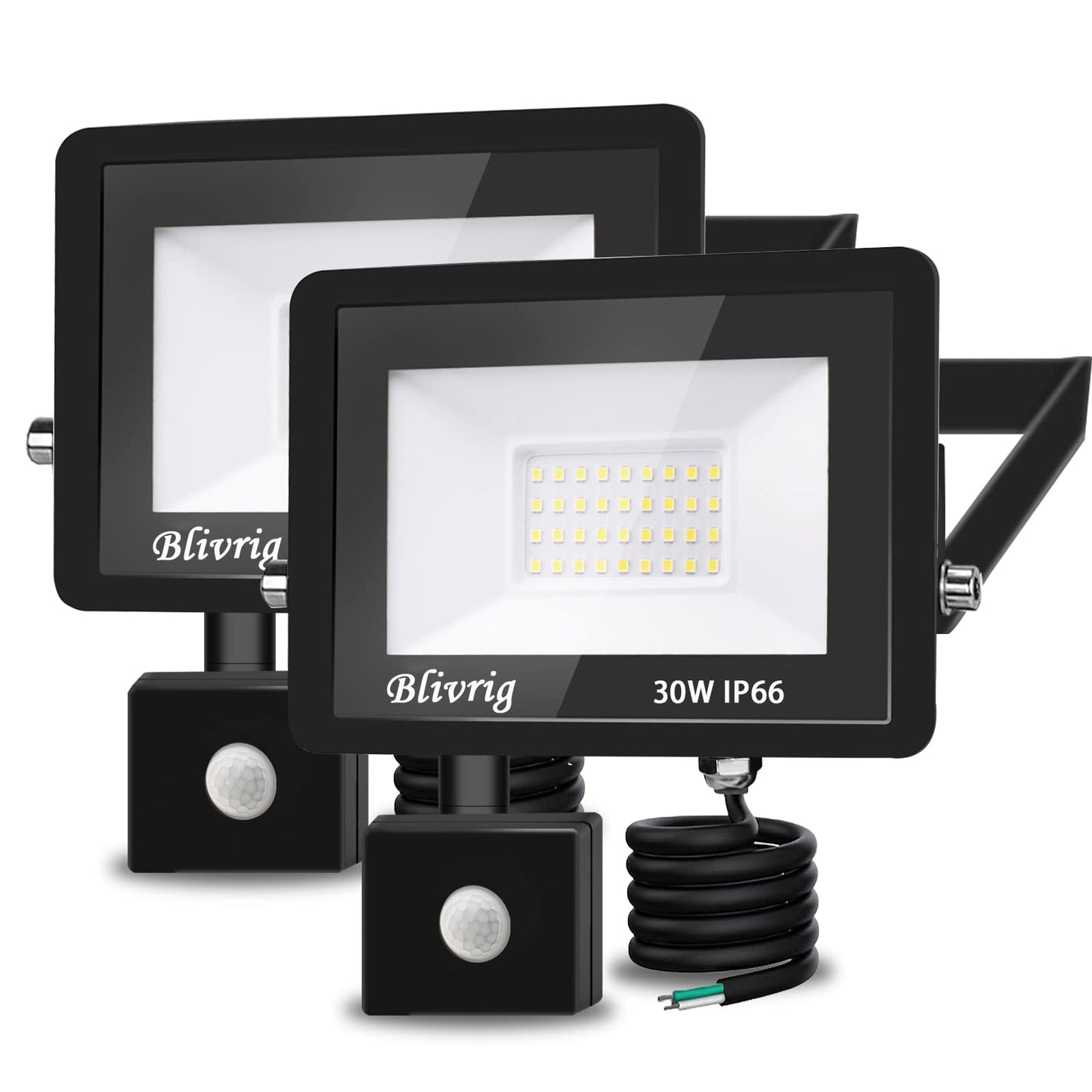 LED floodlights with motion detector 30W 2 pieces, 3000 lumens outdoor light, 6000K cool white LED floodlight with motion detector, outdoor floodlight IP66 waterproof, outdoor lamp for garden, yards, garage, driveway