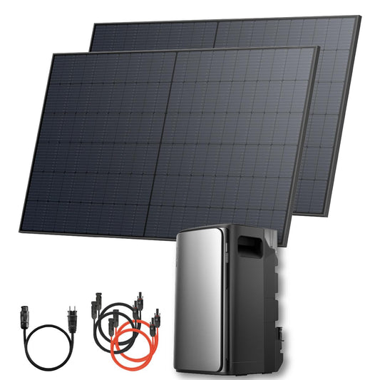 Solarway® 880Wp / 800W balcony power plant with 1.9kWh storage including outlet - 1.9 kWh EcoFlow Stream Max - Complete solar system set