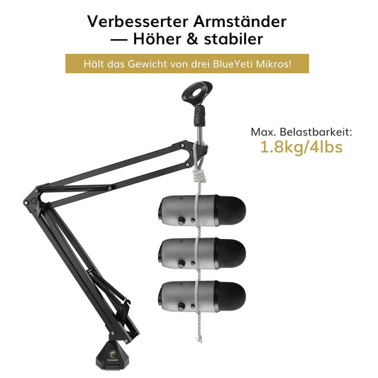 TONOR microphone arm with high compatibility, large microphone arm stand up to 47cm boom arm adjustable microphone arm with improved high-performance clamp, T30