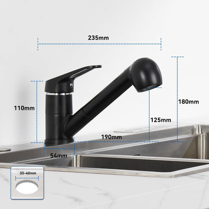 Auralum Kitchen Faucet Pull-Out Black, Sink Faucet with 360° Swivel, Kitchen Faucet with Pull-Out Sprayer Sink Faucet with Spray