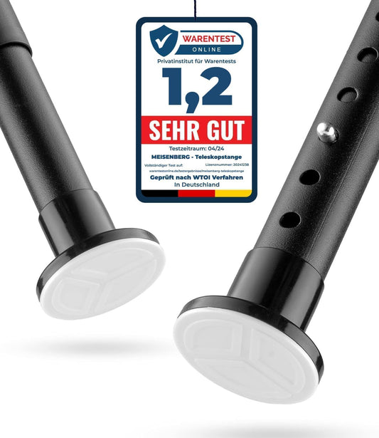 MEISENBERG telescopic tension rod 260-310cm, matte black, Ø 25mm, multifunctional clamping rod without drilling - curtain rod tension rod, shower curtain rods for curtains, bathrooms, and balconies.