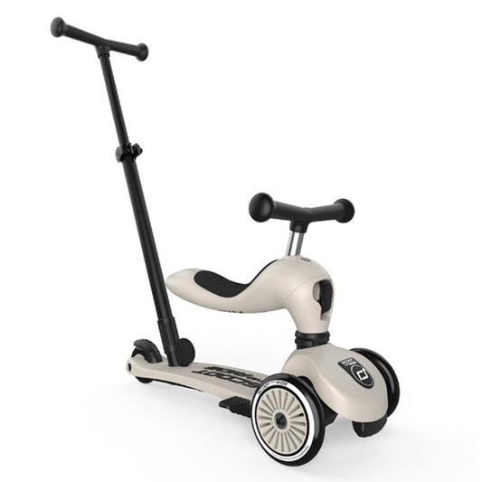 Scoot & Ride Highwaykick 1 Push and Go - 2in1 scooter & balance bike with push bar, adjustable height, for ages 1+, includes safety pad & footrests, color: Ash.