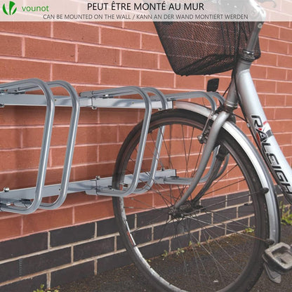 VOUNOT Bike Stand, for 5 bikes, floor and wall mount, multiple standing rack, Silver