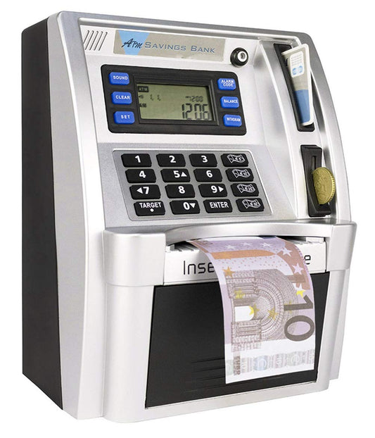 ATM Piggy Bank Funny Piggy Bank for Kids Birthday Gift with ATM Card, Password Login Voice Prompts, Black (Euro Version)