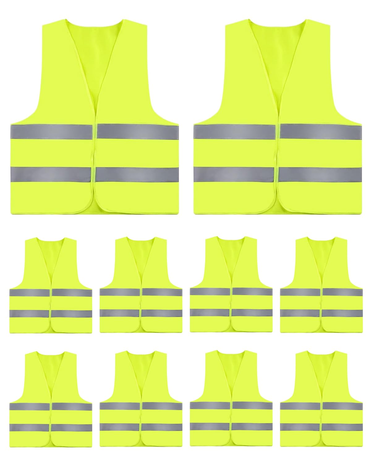 ZephyrCraft 10-pack of Yellow Safety Vests for Adults & Kids, Reflective High Visibility Vests for Cars, a must-have for biking & motorcycling safety.