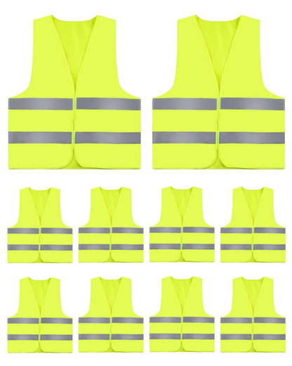 ZephyrCraft 10-pack of Yellow Safety Vests for Adults & Kids, Reflective High Visibility Vests for Cars, a must-have for biking & motorcycling safety.