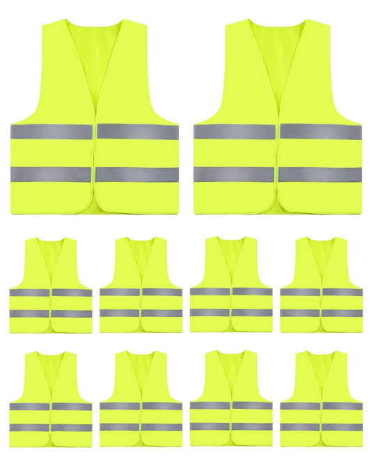 ZephyrCraft 10-pack of Yellow Safety Vests for Adults & Kids, Reflective High Visibility Vests for Cars, a must-have for biking & motorcycling safety.