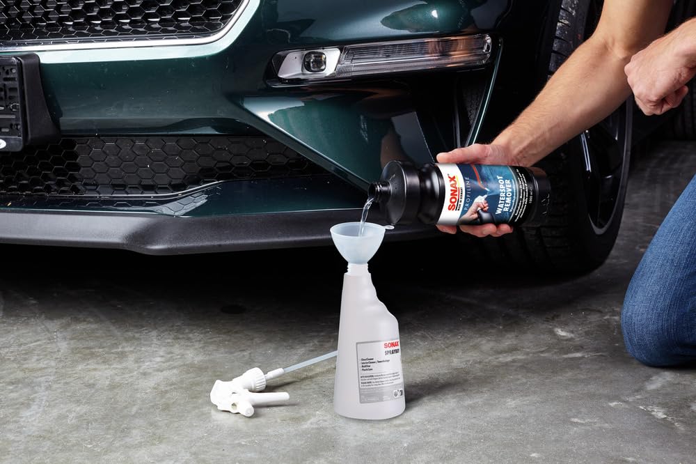 SONAX PROFILINE Waterspot Remover (1 Liter) is a water spot remover for dried lime/water spots on all exterior vehicle surfaces, Item No. 02753000.