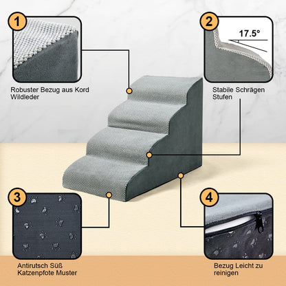 A.FATI Dog Stairs Bed, 4 Steps Dog Ramp made of high-density foam for Couch|Sofa|, Non-slip Pet Stairs 50cm High for Small Dogs - with Dog Toy Rope (gray)