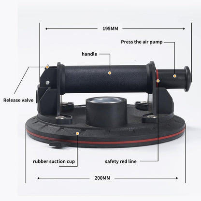 2 Pack 8" Glass Lifter Suction Cup with Manometer Vacuum Suction Cup, Strong Suction Pad - Suitable for heavy glass, tiles, iron plate, slate, suction cups for material transport industry (load about 150kg/330lbs)