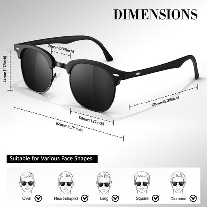 LINVO Polarized Sunglasses Men Women Retro Classic Half Frame 100% UV400 for Travel, Driving, and Fishing.