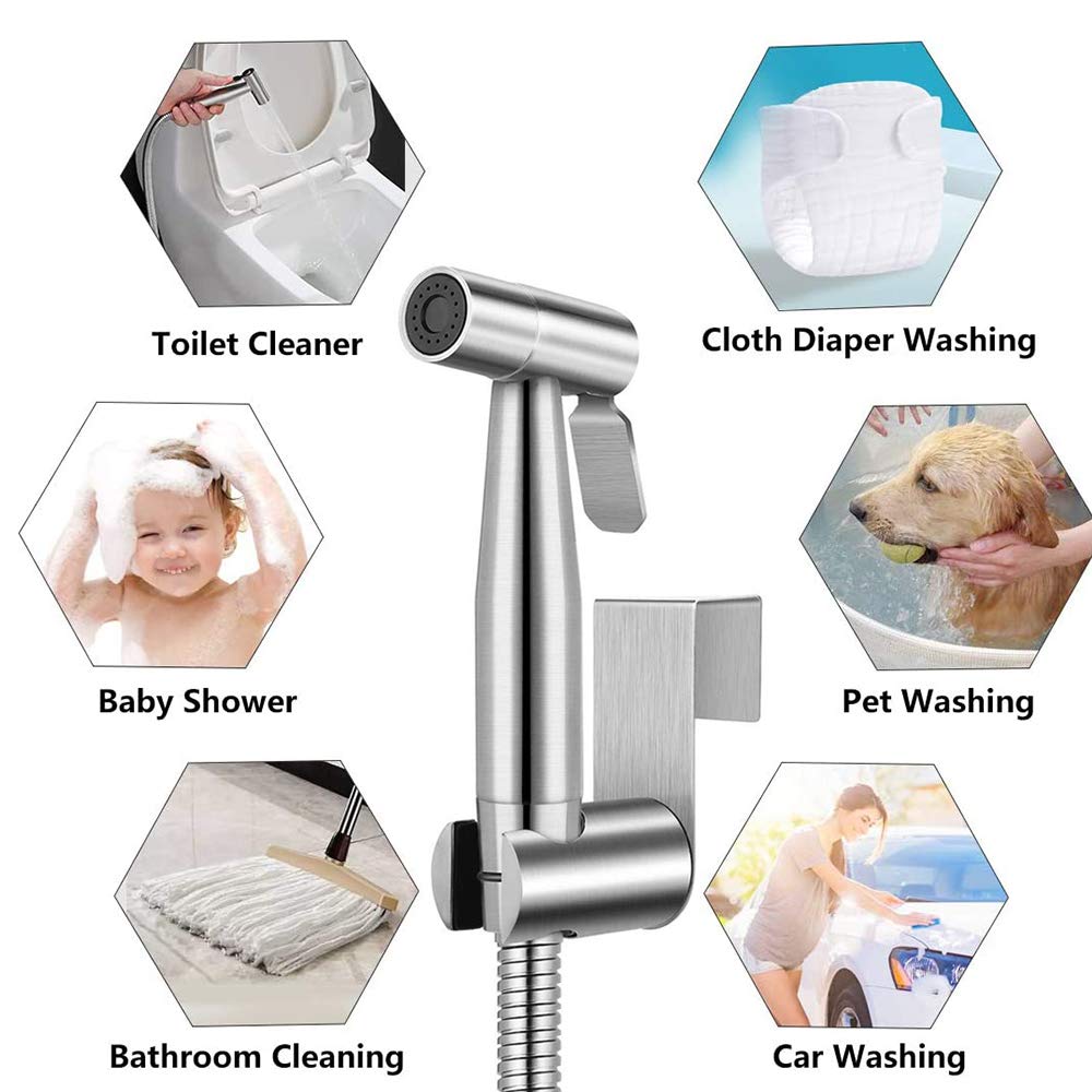 OOCOME Bidet Handheld Sprayer Toilet, Bathroom Bidet for Bidet Faucets WC Toilet with G1/2" T-Valve Stainless Steel Shower Head Bidet Sprayer Shower Spray for Bathroom, Toilet & Pets