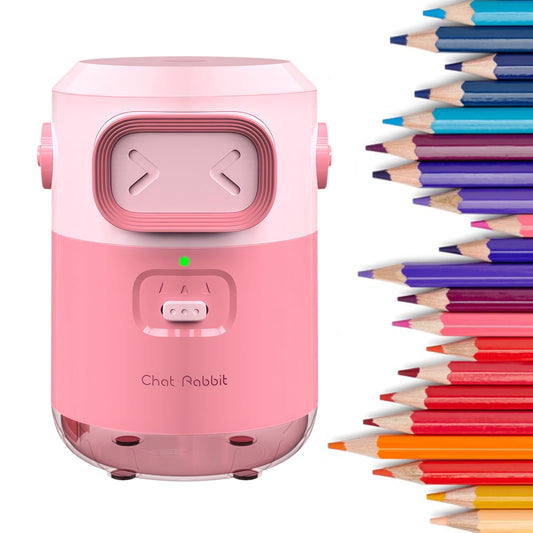 Comius Sharp Fully Automatic Electric Pencil Sharpener, Rechargeable Auto-Stop Sharpener for 6.5-8mm Pencils & Colored Pencils, Portable and Safe for Kids, Home, Office, School (Pink)