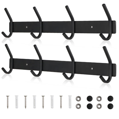 Qiannhee 43CM Black Hook Rack Up to 40KG Heavy Duty Stainless Steel Wall-Mounted Coat Rack 4 Hooks Coat Hooks Children for Bathroom Kitchen Jackets Entryway, 2 Pieces