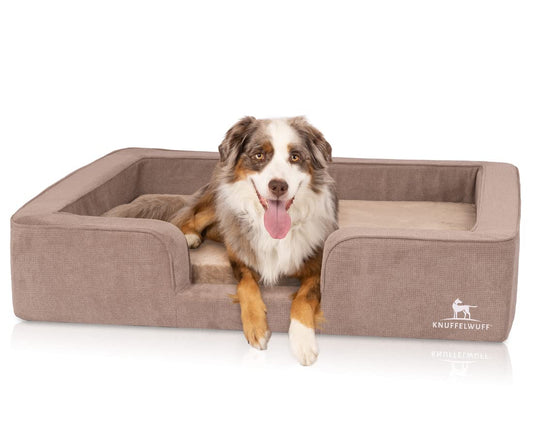 Cuddlywuff orthopedic dog bed with reversible velour pillow Bellamy 80 x 60cm Brown - Removable cover - machine washable - for large, medium, and small dogs