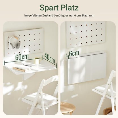 SoBuy Wall-mounted Folding Table Foldable Dining Table Compact Kitchen Table Space-saving Design Fold-down Table for Small Spaces Mounted Table 60x40cm White FWT03-W