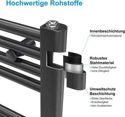 Heilmetz electric bathroom radiator 70x40cm with thermostat+timer function straight towel radiator anthracite 238W