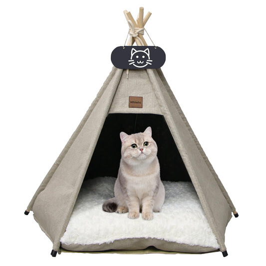 Whiwhi Tipi tent for pets, dog tent, cat tent with washable cushion. Pet tents, houses, dog caves, and pet houses. Foldable pet tent furniture 50x50x60cm.