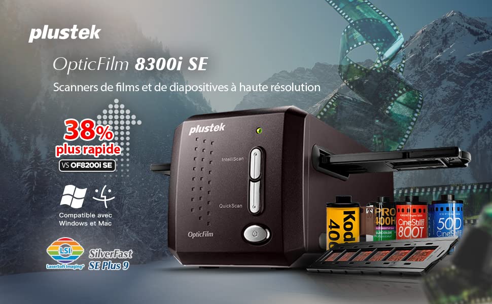 Plustek OpticFilm 8300i SE - Digital film and slide scanner, converts 35mm negatives and slides, includes SilverFast SE Plus 9.