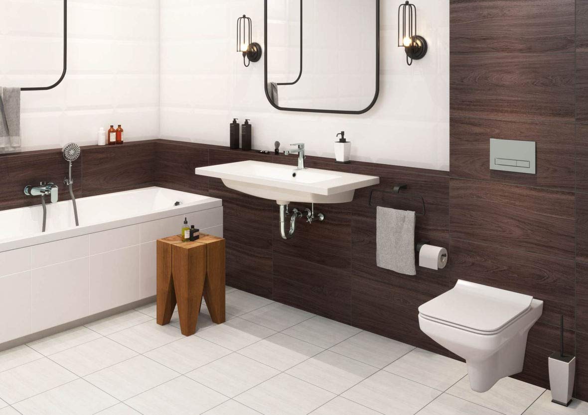 VBChome Vanity Unit with Washbasin 50 cm Walnut - Bathroom Furniture Set with 2 Soft-Close Drawers - Wall-mounted Bathroom Cabinet with Ceramic Sink - Modern Design