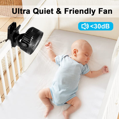 ELZO 12000mAh Camping Fan, Rechargeable Desk Fan USB Mini Fan with LED Light & Hook, 360° Rotation Quiet with Remote Control