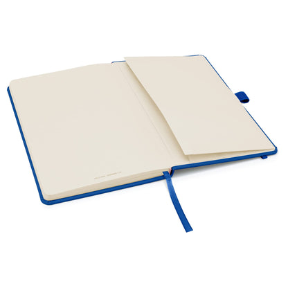 Notes London Notebook, A5, bulk pack, A5 notebook with lined pages, pen loop and expandable paper pocket, hardcover, journal, diary, pad, pack of 25 (blue)