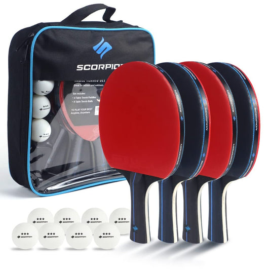 Scorpion Table Tennis Racket, Balls, Professional Ping Pong 5 Layer Wood Blade Table Tennis Racket Set for 2 or 4 Players, Stylish Storage Case, perfect for Indoor/Outdoor.