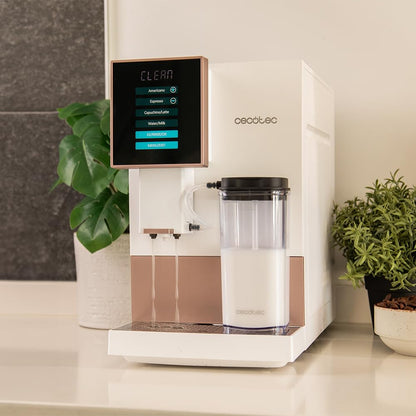 Cecotec Superautomatic Coffee Machine Cremmaet Compactccino White Rose, 19 Bar, Thermo block System, Freshly Ground Beans Plug&Play, 150g Coffee Bean Tank Grinder, 1.1L Water Tank, 400ml Milk Tank