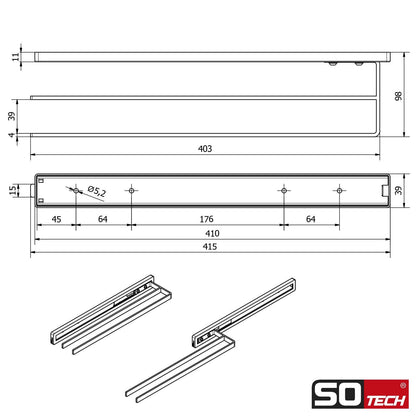 SOTECH towel pull-out Style 2-armed black 415 mm extension length 300 mm towel holder for side mounting on washbasin in bathroom and kitchen.