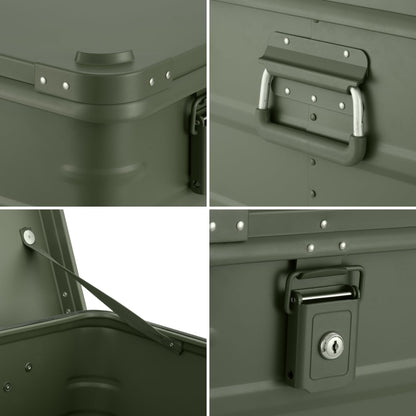 Aluminum box lockable E78G OLIVE GREEN - Premium storage box 78 liters - Material thickness 1mm - Lid with aluminum die-cast stacking corners and rubber seal - including locks - painted