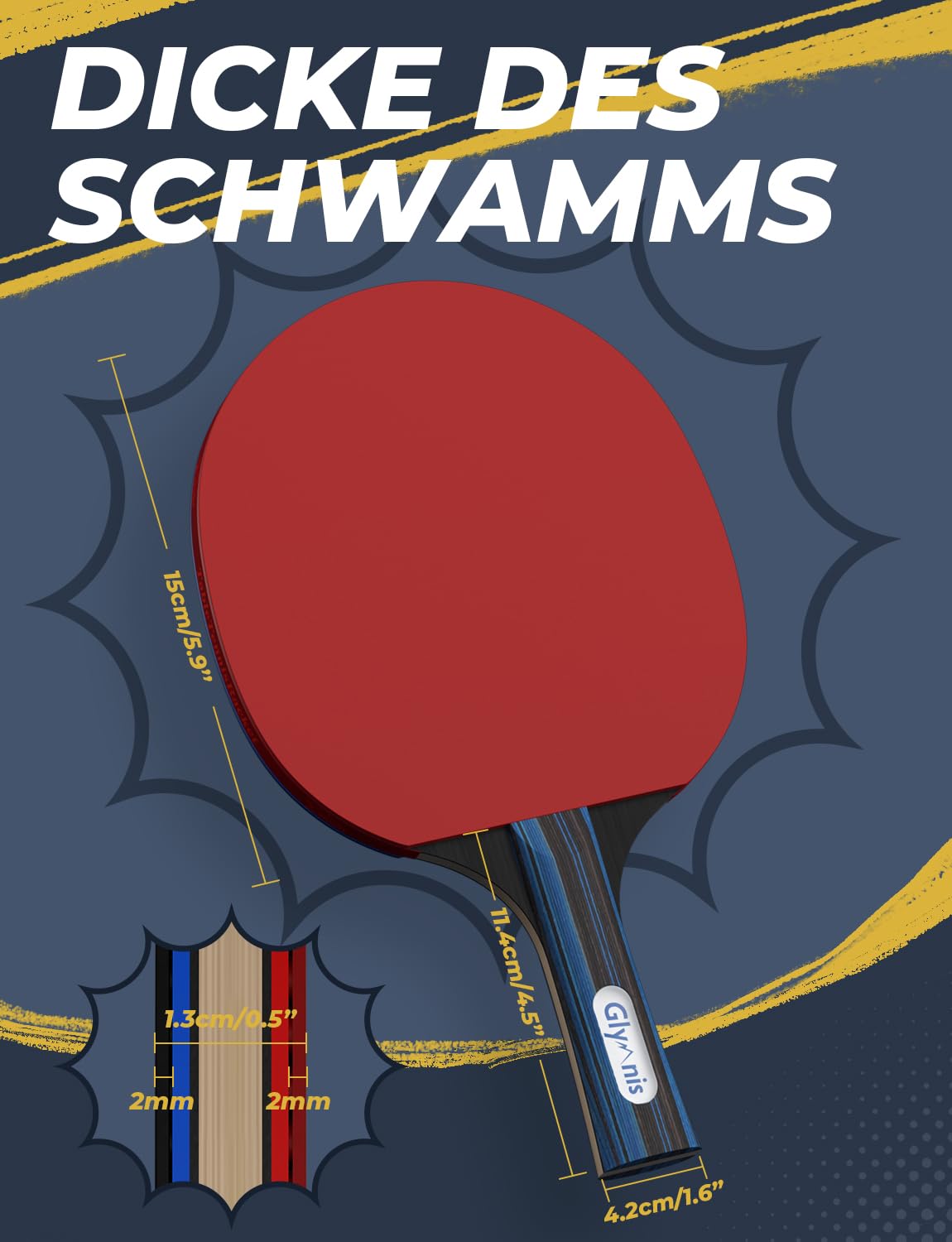 Glymnis table tennis racket, Portable table tennis set, Premium table tennis racket set, 3-star table tennis balls, Compact storage bag for beginners, families, professionals.