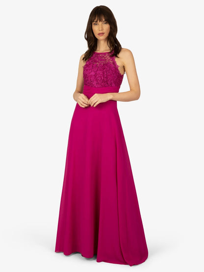 APART Fashion evening gown in chiffon and lace, fuchsia, L